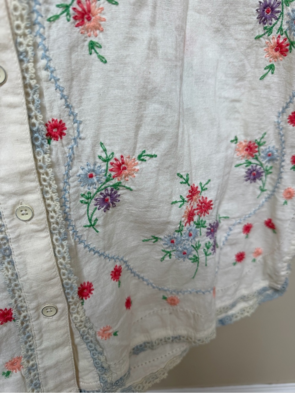 We The Free White Button-Up Shirt with Pink & Purple Floral Embroidery - Picture 8 of 14